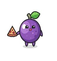 cute passion fruit cartoon eating pizza vector