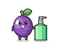 cute passion fruit cartoon with hand sanitizer vector