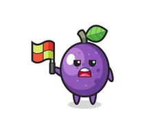 personaje de fruta de la pasión como juez de línea levantando la bandera vector