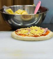 Chef preparing pizza , The process of making pizza photo