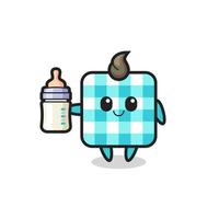 baby checkered tablecloth cartoon character with milk bottle vector