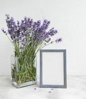 A bouquet of lavender in the interior of a kitchen. photo