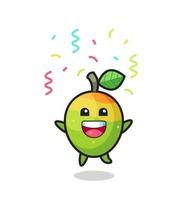 happy mango mascot jumping for congratulation with colour confetti vector