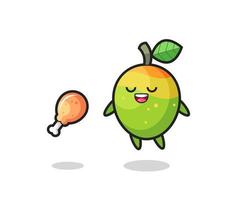 cute mango floating and tempted because of fried chicken vector