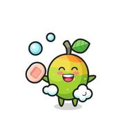 mango character is bathing while holding soap vector