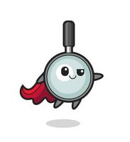 cute magnifying glass superhero character is flying