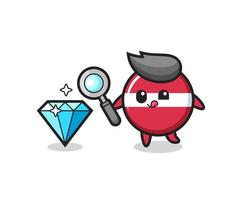 latvia flag badge mascot is checking the authenticity of a diamond vector