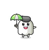 cute ghost illustration holding an umbrella vector