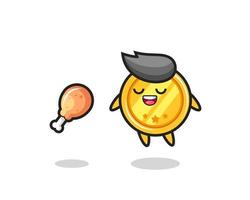 cute medal floating and tempted because of fried chicken vector