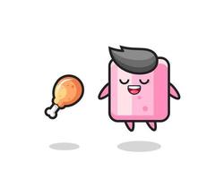 cute marshmallow floating and tempted because of fried chicken vector