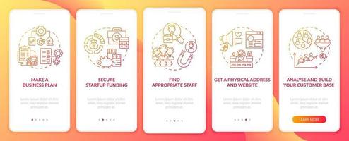 Startup launch steps red onboarding mobile app page screen vector