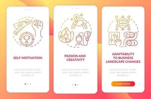 Startup launch requirements red onboarding mobile app page screen vector