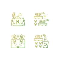 Conjunto de iconos de vector lineal degradado de agricultura y agricultura