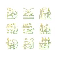 Agricultural business gradient linear vector icons set