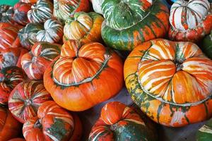 Many of pumpkins in vegetable shop photo
