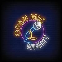 Open Mic Night Neon Signs Style Text Vector