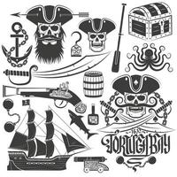 Set of elements for creating pirate logo or tattoo