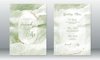 Wedding invitation card template elegant of green marble texture vector