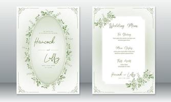 Wedding invitation card template design vintage green background vector