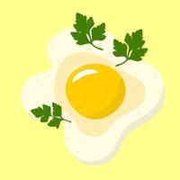 Scrambled eggs with parsley isolated on yellow background. vector