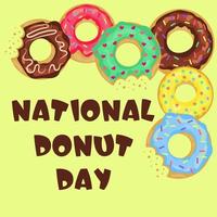 National Donut Day card with lettering and doughnuts. vector