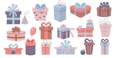 cajas de regalo con moños y cintas. regalos de navidad, regalos de cumpleaños vector