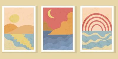 Abstract contemporary boho landscape posters. vector