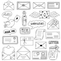 Messages, envelopes, letters in doodle style. Communication concept. vector