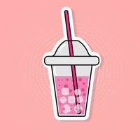 Cocktail sticker on pink halftone background in pop art style. vector
