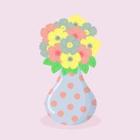 Bouquet of beautiful flowers in a polka dot vase vector