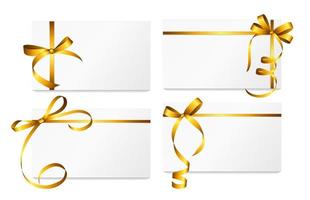 Gift Card with Gold Ribbon and Bow Set. Vector illustration