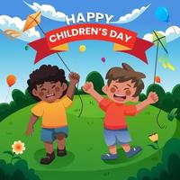 Best Friends Playing with Kites in Children's Day vector