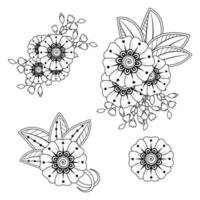 Set of Mehndi flower for henna, mehndi, tattoo. vector