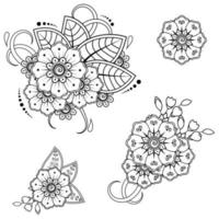 Set of Mehndi flower for henna, mehndi, tattoo. vector