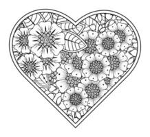 mehndi flower with frame in shape of heart. vector