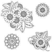 Set of Mehndi flower for henna, mehndi, tattoo. vector