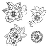 Set of Mehndi flower for henna, mehndi, tattoo. vector