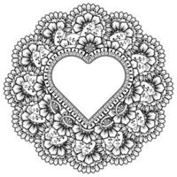 mehndi flower with frame in shape of heart. vector