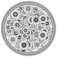 Circular pattern in the form of mandala with flower for henna, tattoo. vector