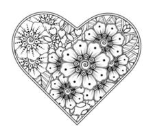 mehndi flower with frame in shape of heart vector