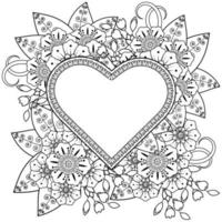 mehndi flower with frame in shape of heart vector