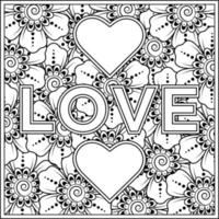 mehndi flower with frame in shape of heart vector