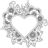 mehndi flower with frame in shape of heart
