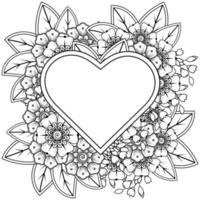 mehndi flower with frame in shape of heart