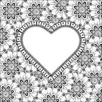 mehndi flower with frame in shape of heart vector