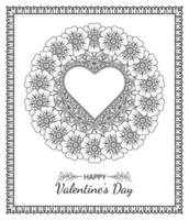 mehndi flower with frame in shape of heart. vector