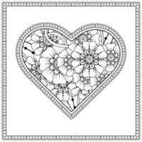 mehndi flower with frame in shape of heart. vector