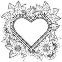 mehndi flower with frame in shape of heart. vector