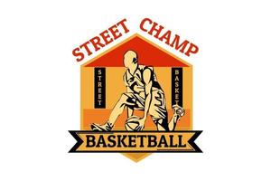 campeón de la calle baloncesto silueta diseño retro vector