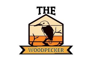 the woodpecker silhouette retro design vector